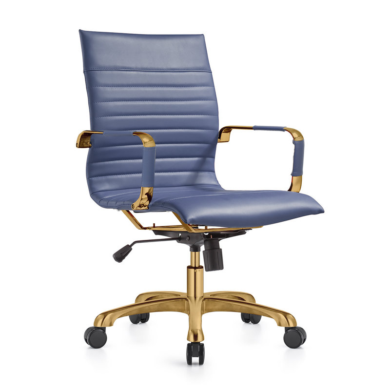 Chaise de bureau en cuir Sorrells, Bleu