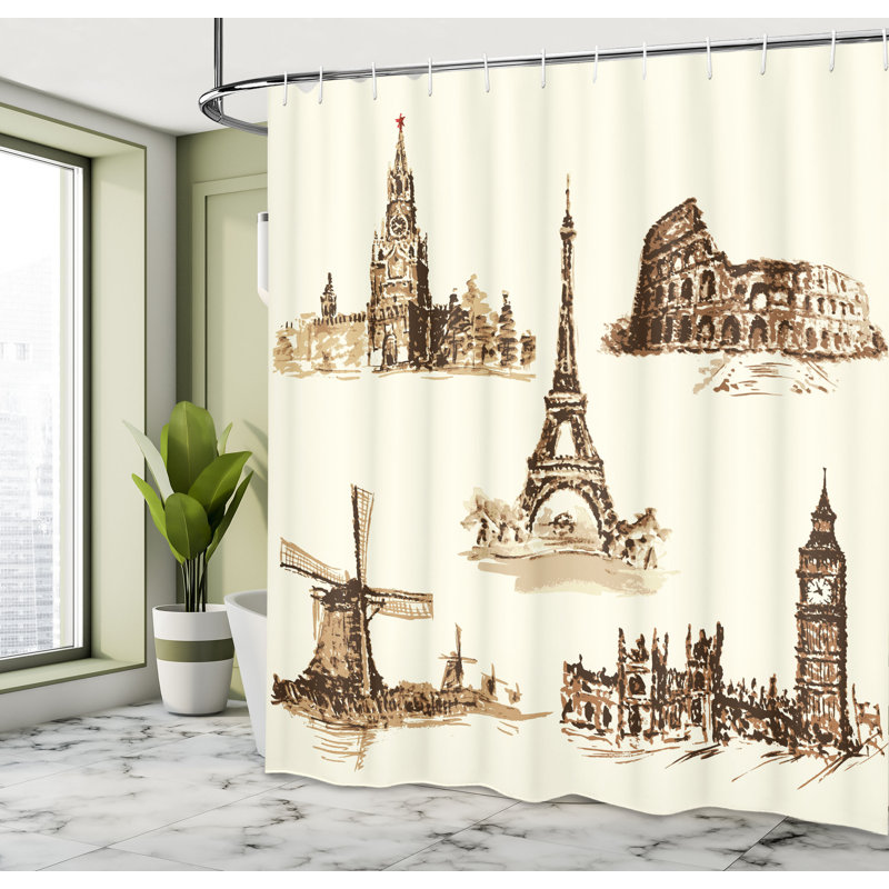 Ensemble de rideau de douche + crochets, H 69 po x l 105 po