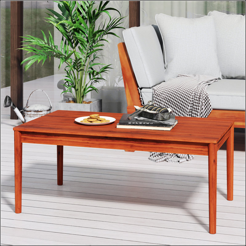 Bryan Acacia Wood Rustic Coffee Table, Durable And Stylish For Outdoor Spaces, Resistant To Wear And Tear.