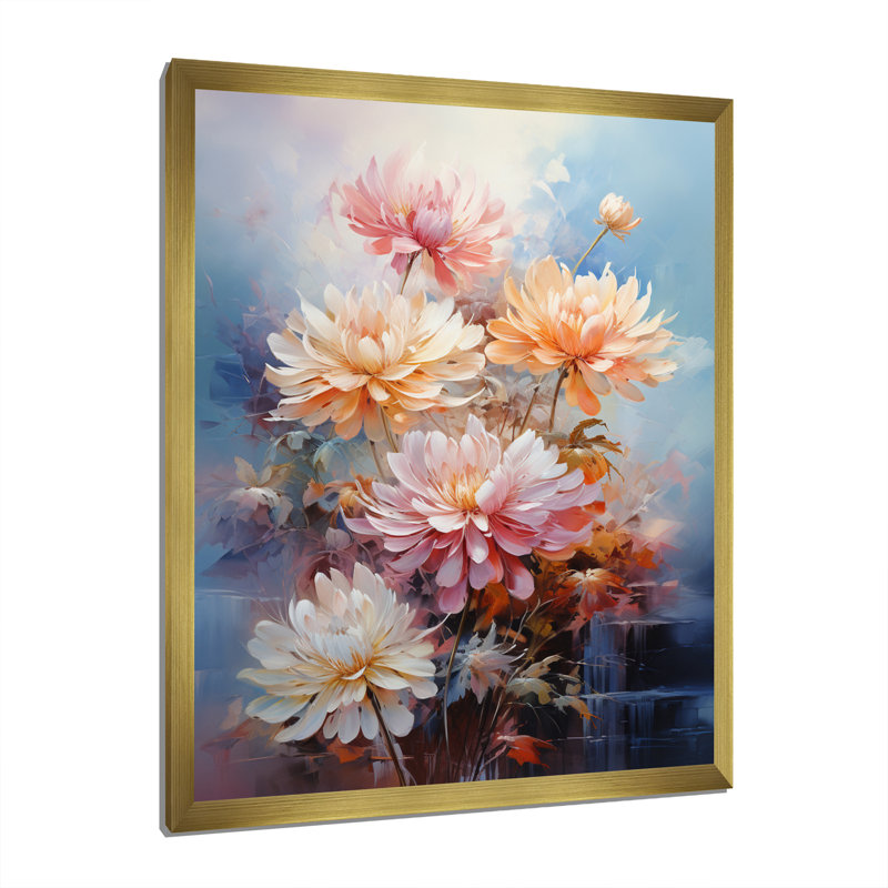 Impression romantique Yohance pêche rose, H 40 po x l 30 po x P 1,5 po, Encadrement doré