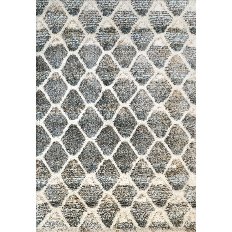 Tapis gris/ivoire zone géométrique Ciera, Rectangle 2 pi 7 po x 5 pi