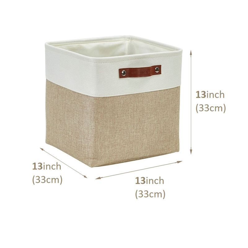 Cube ou bac en tissu robuste, H 13 po x l 13 po x P 13 po, Beige / Blanc