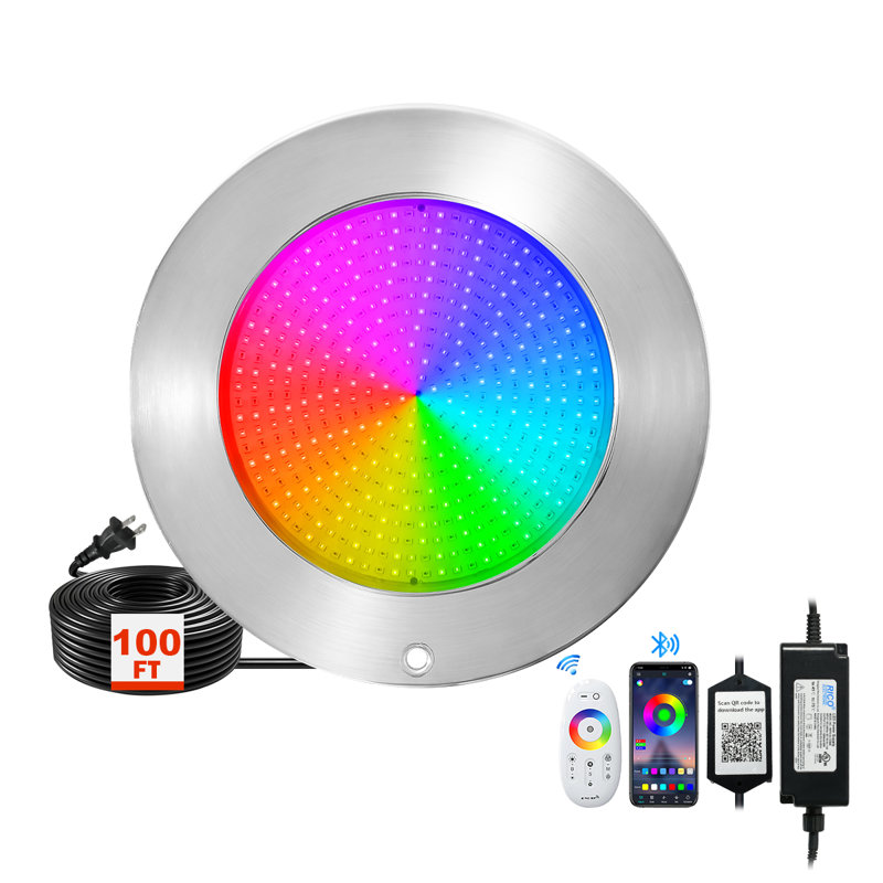  Lumières de piscine pour piscine creusée, lumière DEL de piscine de 10 pouces 60W 12V à changement de couleur 50FT avec télécommande, équivalent 300W, grand luminaire de piscine sous-marine humide