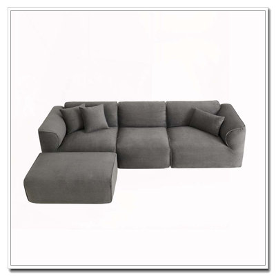 velvet sofa, 4-seater with pure sponge seat cushions and a detachable footstool