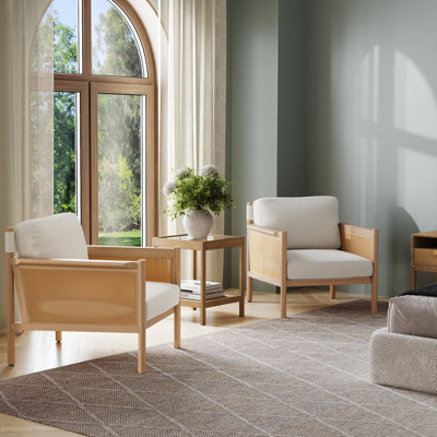 Boucle Armchair With Rattan Arm