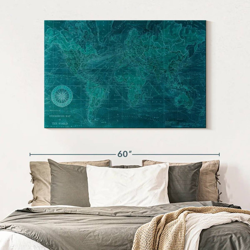 Mappemonde azur antique, H 34 po x l 51 po