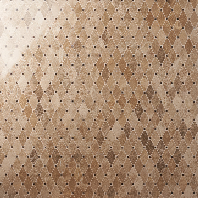 Diapson 11.87" x 13" Marble Octagon and Dot Mosaic Wall & Floor Tile, Emparador
