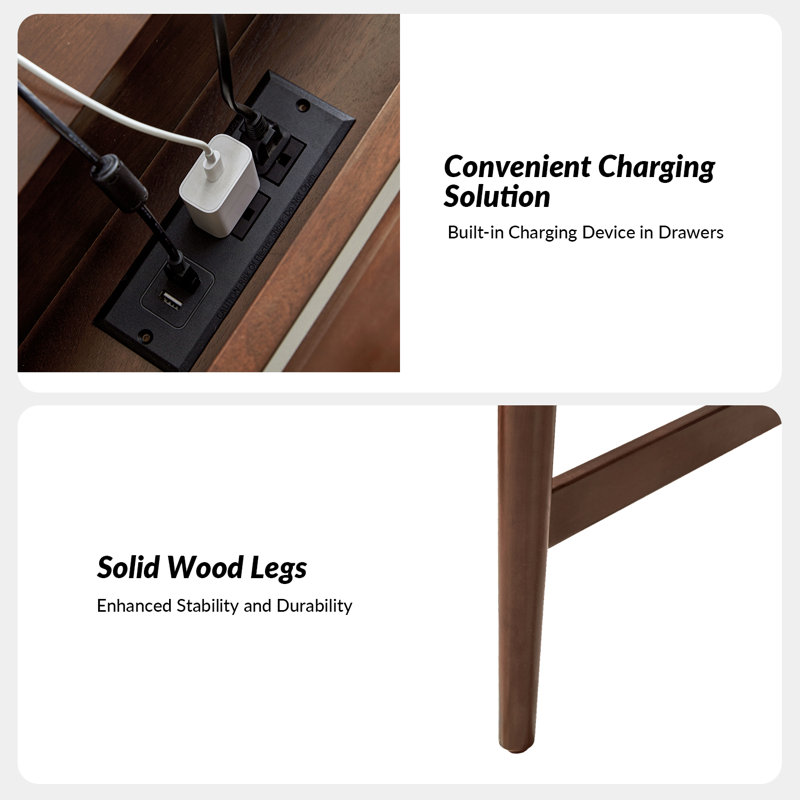 Kerah 48" Mid Century Modern Desk with Charging Station
