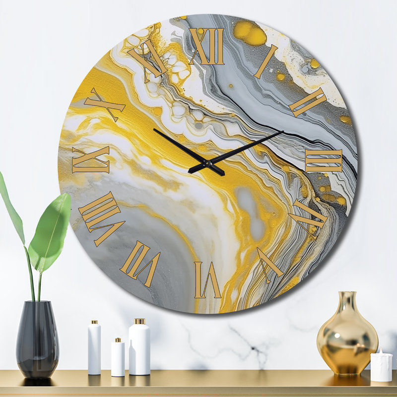 Horloge murale gris et jaune, Grand