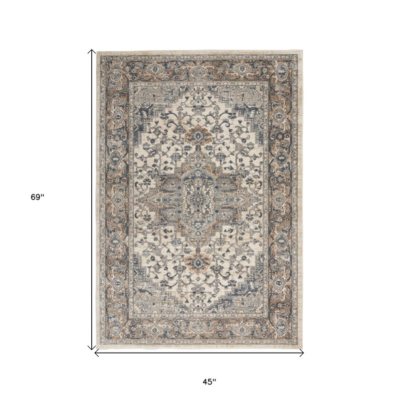 Tapis oriental antidérapant tissé à la machine 4 pi x 6 pi ivoire et gris