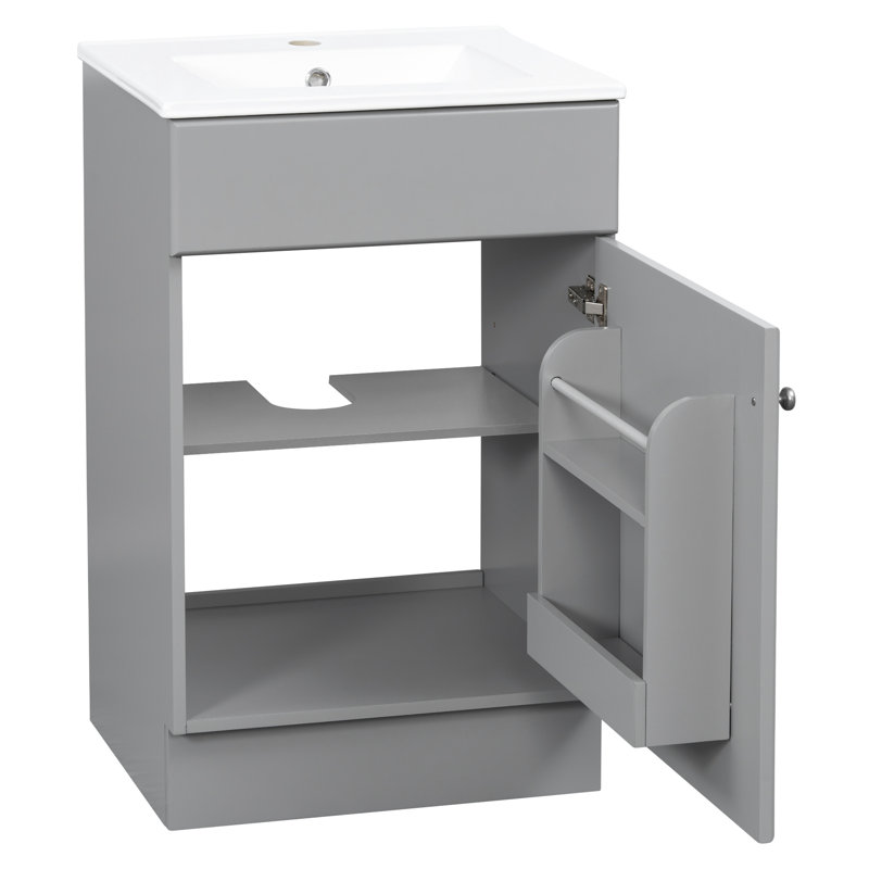 [Vidéo] Meuble-lavabo de 20 po avec lavabo, meuble-lavabo avec tablette de porte et tablette réglable, gris, Gris/argent