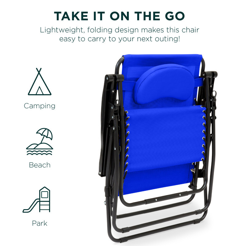  Oversized Zero Gravity Chair, Folding Outdoor Patio Recliner W/ Cup Holder - Cobalt Blue, Cobalt Blue Cushion/Black Frame