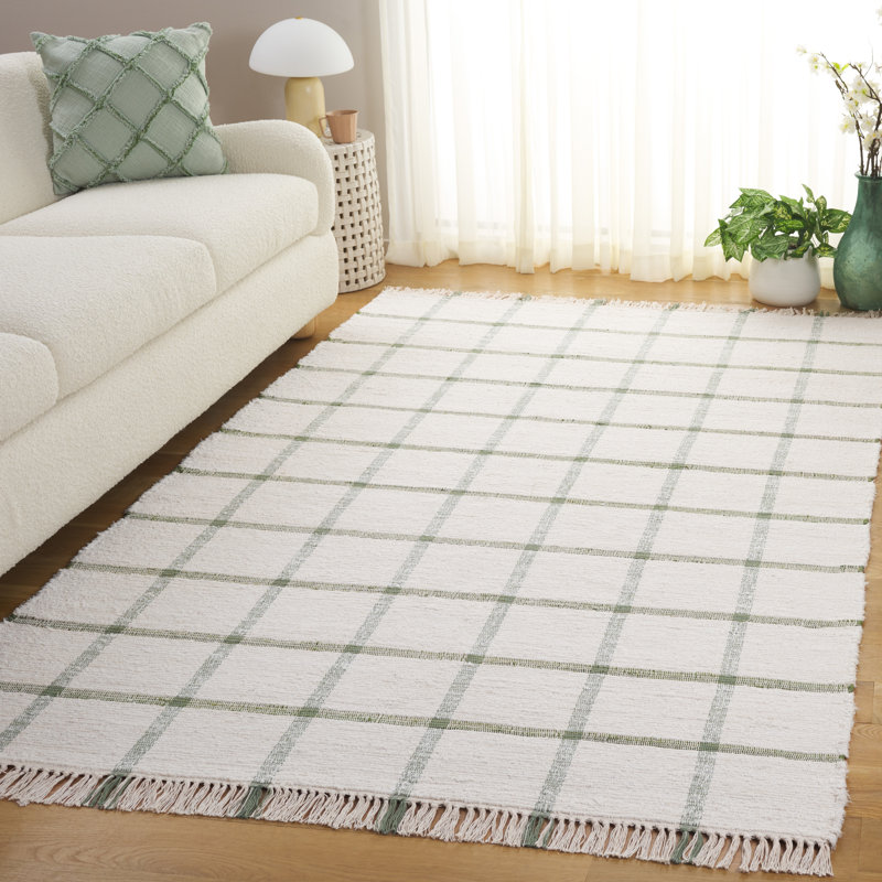 Nuriye Handwoven Recycled Cotton Plaid Rug, Rectangle 5' x 8'