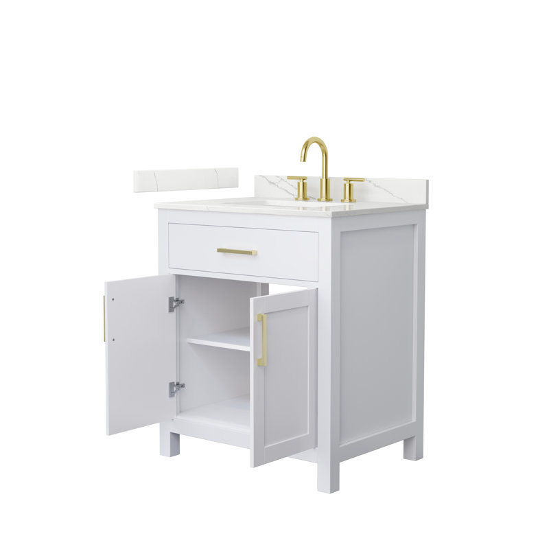 Beckett 30" Freestanding Single Bathroom Vanity with Quartz Top, Giotto Quartz, White, Brushed Gold