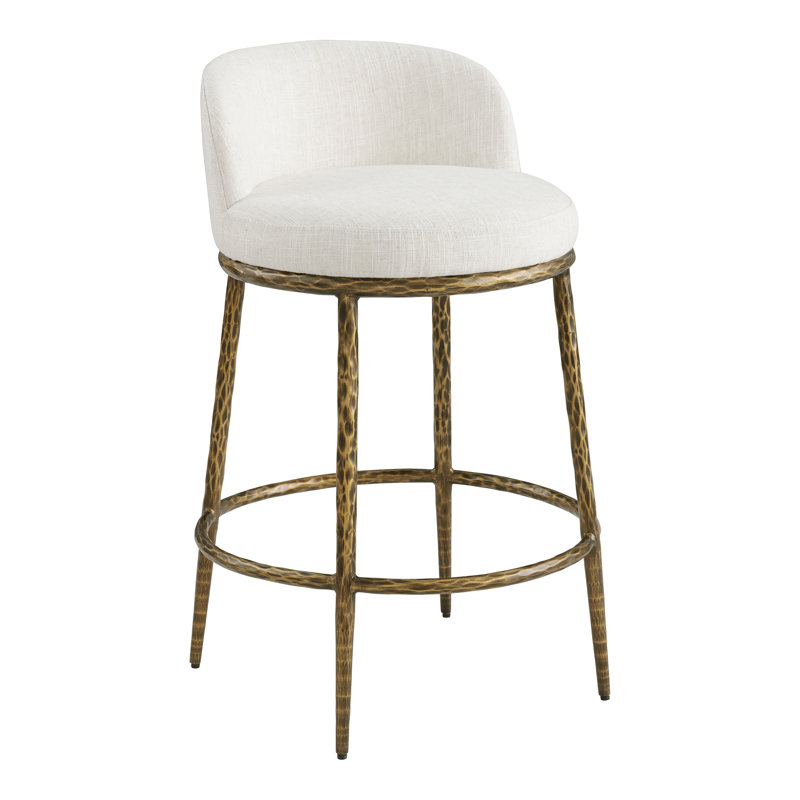 Corrinne Hammered Forged Steel Upholstered Counter Height Stool, Matte Gold