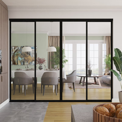 4 Panel Clear Glass Room Dividers - Sliding Doors - Closet Doors