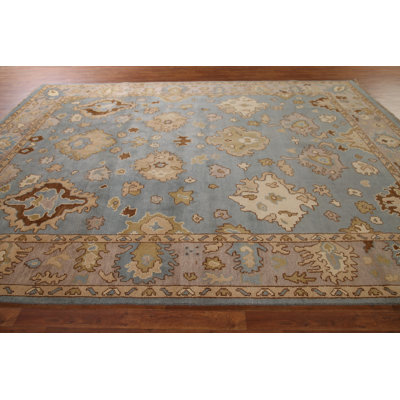 Tapis oriental bleu à motif floral Oushak 9 x 12