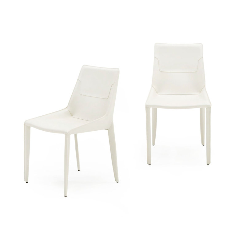 Merli - Modern Saddle Leather Dining Chairs, Ivory