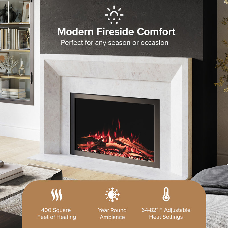 Highmark Traditional Electric Fireplace Insert Heater, WiFi, Google & Alexa Compatible, Logs & Crystals, 22.62" H x 33" W