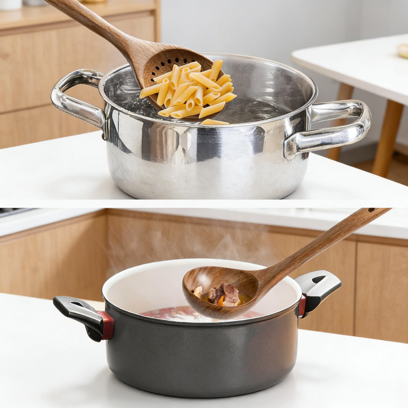 Ensemble d'ustensiles en bois d'acacia pour la cuisine, 8 cuillères et spatules antiadhésives de cuisine pour un usage quotidien, ustensiles de cuisine en bois durables