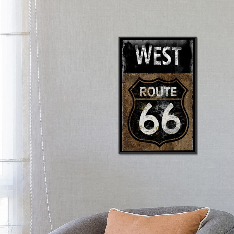 « route 66 west », impression sur toile, H 26 po x l 18 po x P 1,5 po, Toile encadrée noire, Pas de tapis