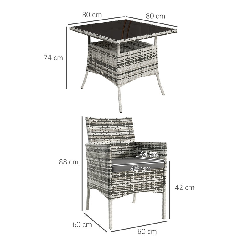 Outsunny 4 Seater Graden Rattan Dining Set w/ Cushions 5 Pieces Mixed Grey