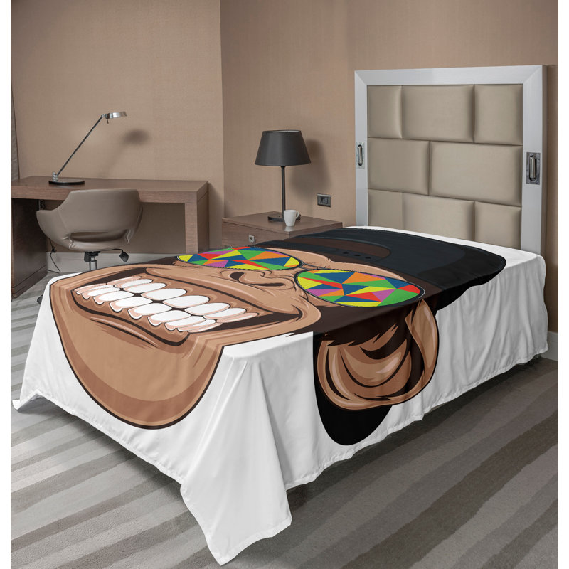 Ambesonne Funny Top Flat Sheet Hipster Monkey Glasses Brown Black White, Twin XL Flat Sheet