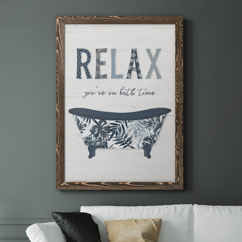 Palm Bath I - cadre photo, art textuel sur toile, H 31,5 po x l 23,5 po x P 1,5 po, Encadré de bois de noyer
