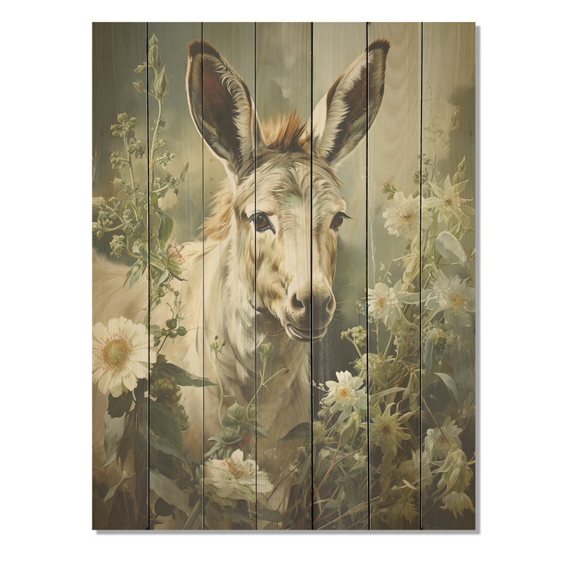 Farmhouse Donkey In Field VI - âne sur bois, H 40 po x l 30 po