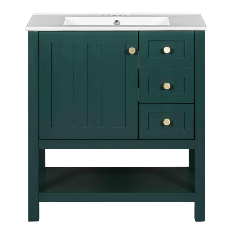 Meuble-lavabo de style transitionnel 30 po avec lavabo en céramique, Vert