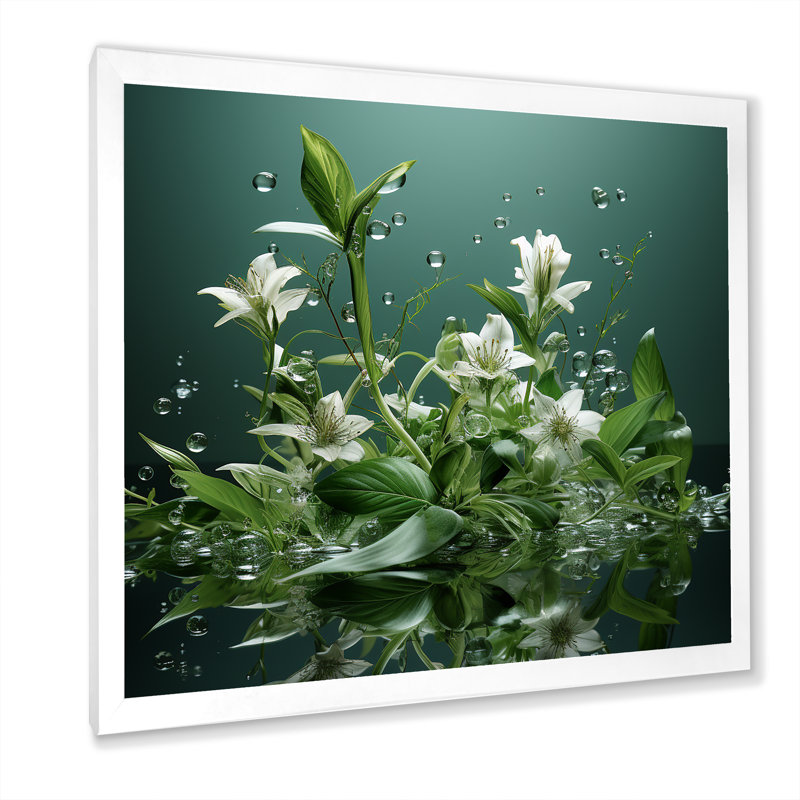 Herbes vertes et paysages d'eau, H 16 po x l 16 po x P 1 po, Cadre simple blanc