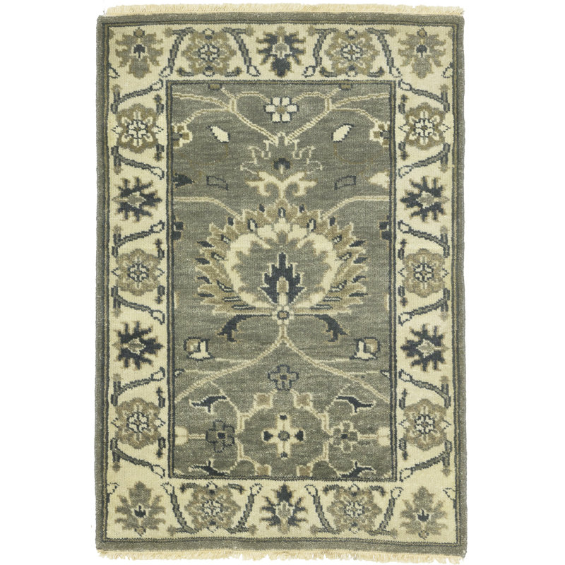 Tapis oriental taupe à motif floral Osh Chobi Peshawar, Rectangle 2 pi 1 po x 3 pi 1 po