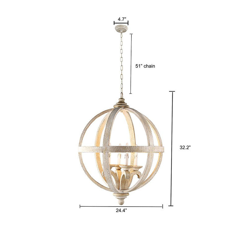 4 - Light Wood Dimmable Globe Chandelier