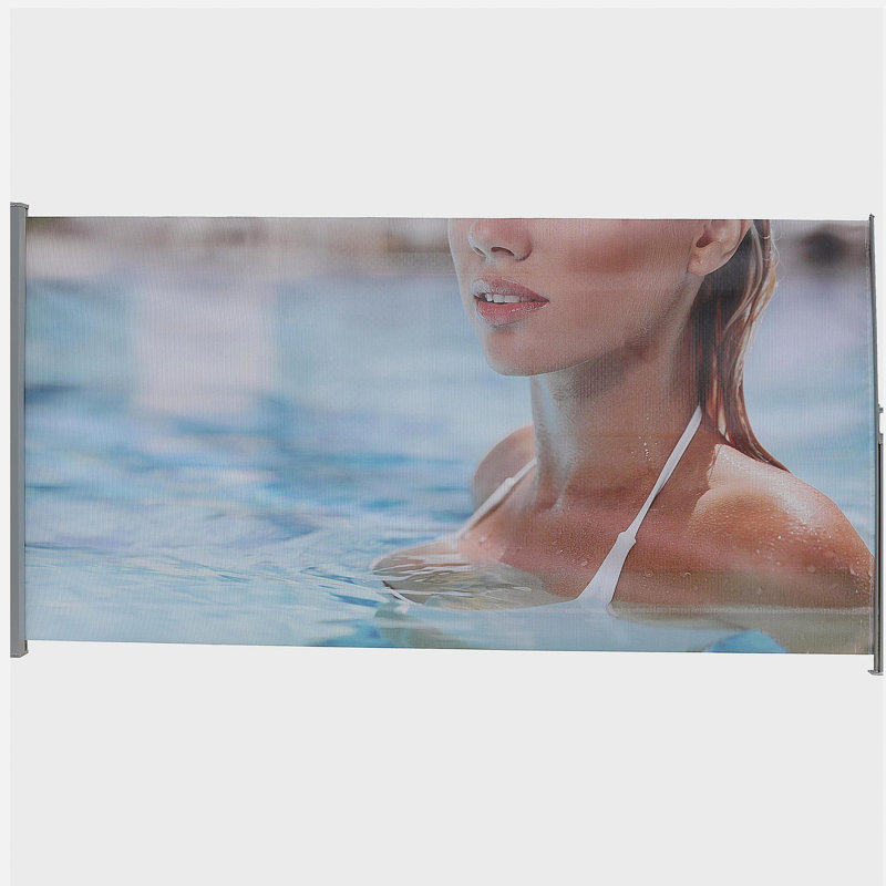 Auvent latéral rétractable 71 po x 138 po, semi-transparent avec impression UV, UPF50 +, idéal pour bloquer la poussière, le soleil et le vent, créant un espace privé pour le jardin, le balcon et la piscine.