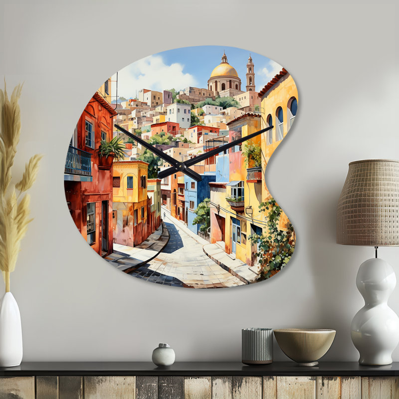 «Colorful Mexico Colorful Guanajuato Fauvism - Mexico», horloge murale asymétrique en métal, Petit