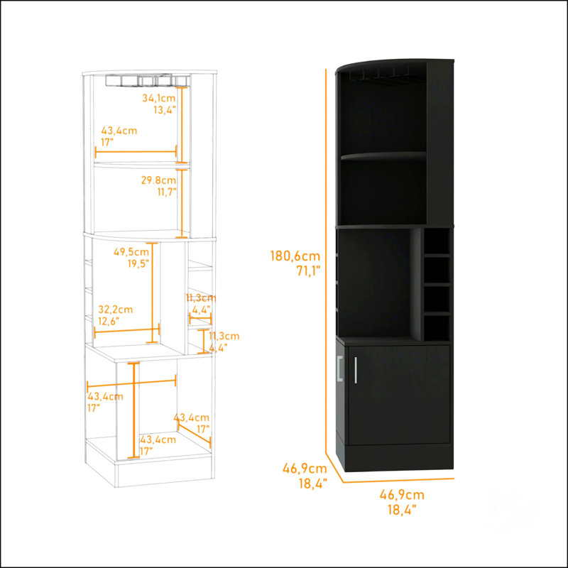 4-Bottle 2-Shelf Bar Cabinet