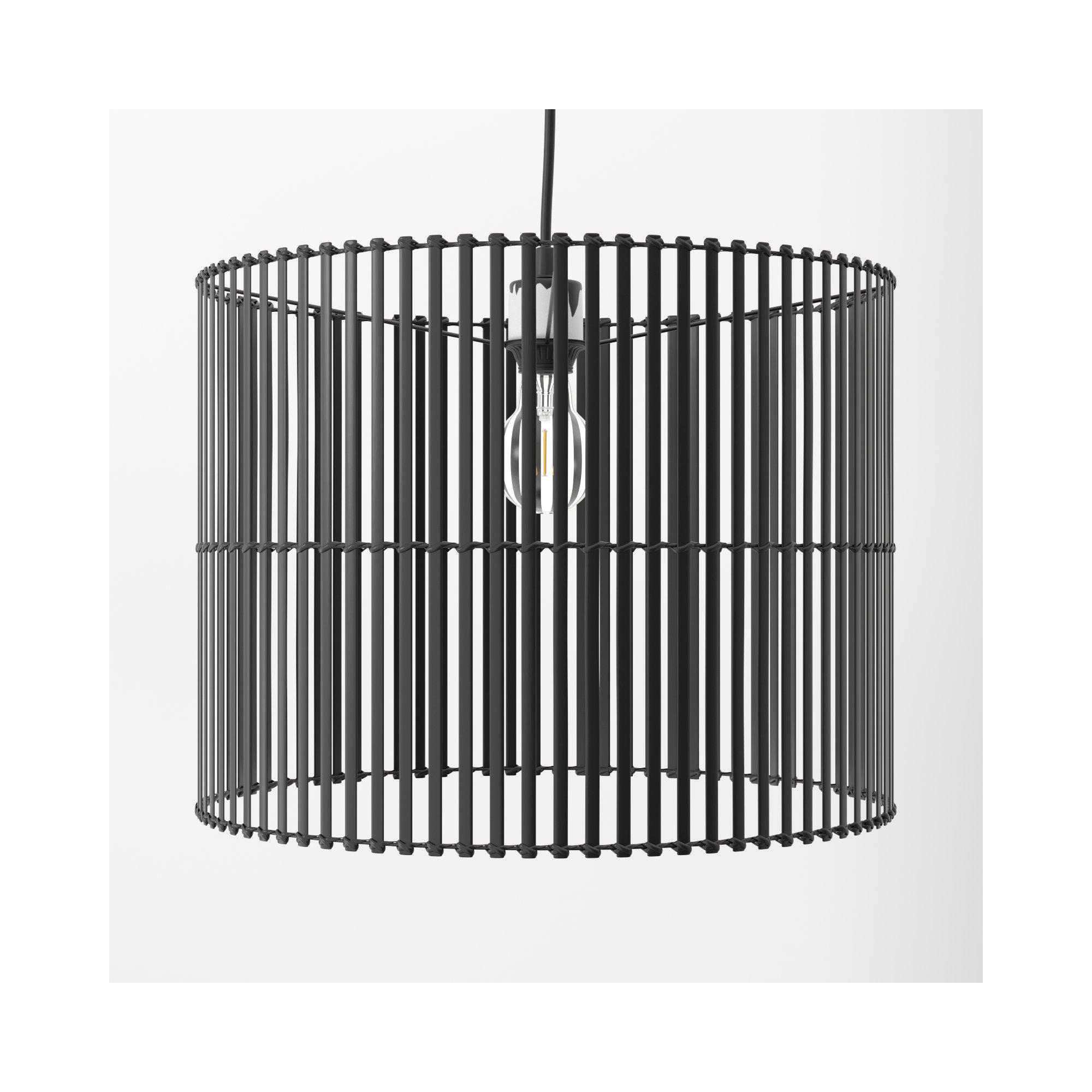 Fareholm Single Light Rattan Dimmable Pendant, Black