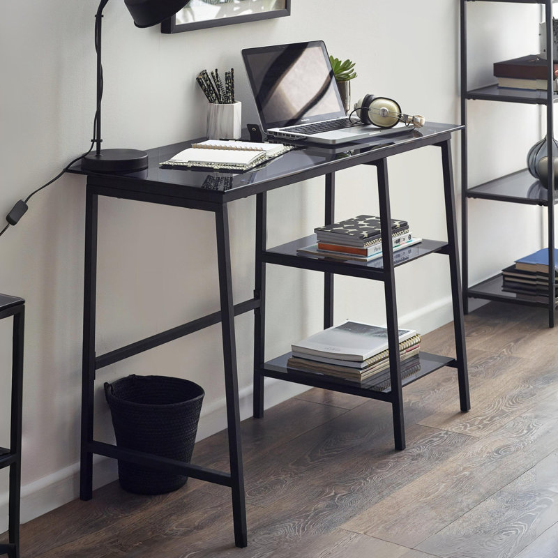 Kwanisha Glass Top Metal Base Writing Desk