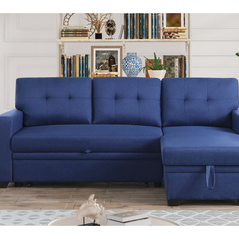 Canapé modulaire convertible rembourré avec méridienne coulissante, Orienté à droite, Lin bleu
