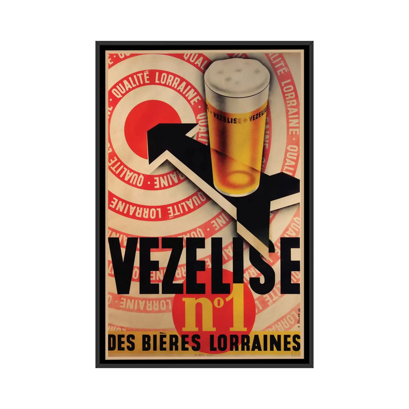 « bière vezelise », reproduction d’impression sur toile, H 26 po x l 18 po x P 1,5 po, Toile avec cadre noir, Pas de tapis