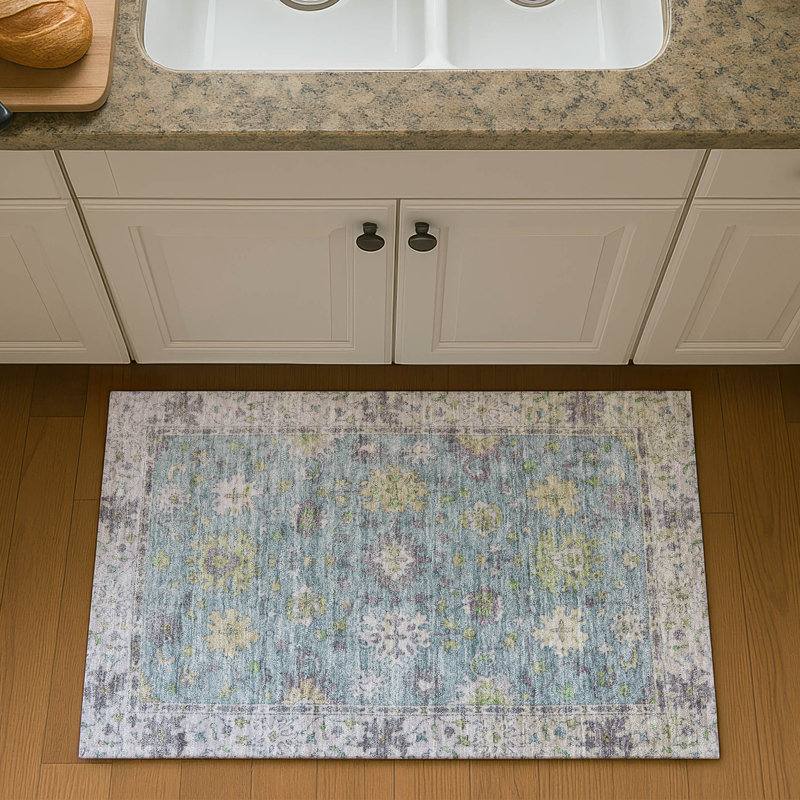 Premium Machine Washable Mayfield AMF2052 Global Rug, Seafoam, 1'8" x 2'6"