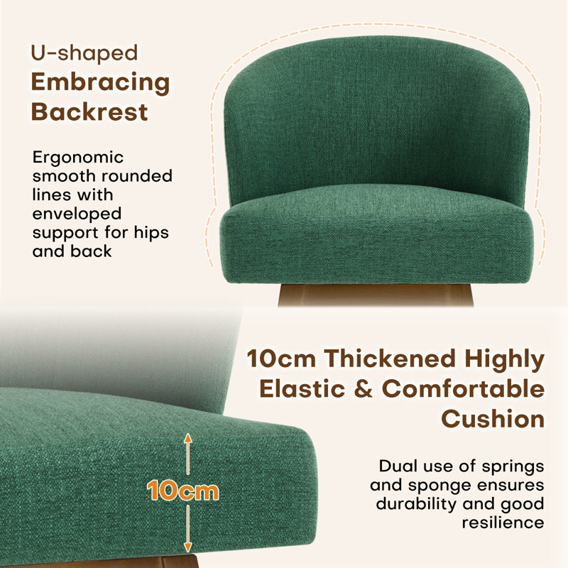 360 Degrees Rotating U-Shaped Wrap Bar Stool, Rubberwood Frame, Load-Bearing Capacity 160 KG, Green