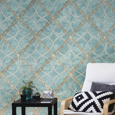 Papier peint à motif de losanges métalliques Latoya Modern