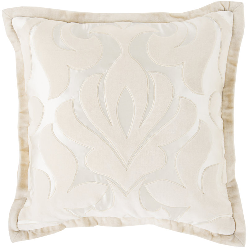 Damask Cotton Throw Pillow, 18" H x 18" W x 4" D, Ivory, Polyester