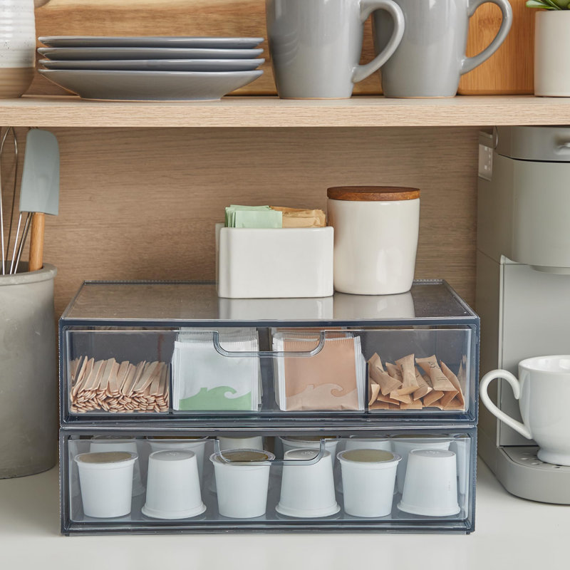 Plastic Stackable Organizing Drawers,12.5 Inches Wide. The Set Includes An Open Drawer And A Split Drawer, Organizing Desk Accessories And Sorting Paper. (Classic Grey / 2 Pieces)