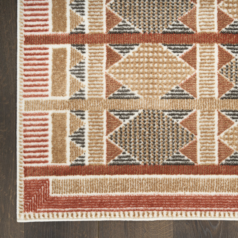 Alisah Geometric Machine Made Area Rug, Rectangle 122 x 183 cm, Rust Multi