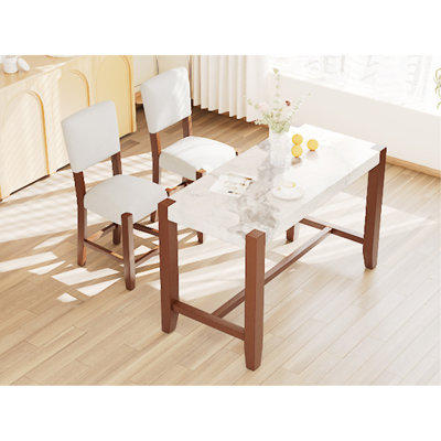 Ensemble de table de salle à manger 3 pièces à hauteur de comptoir pour 2 personnes, table de bar en faux marbre et 2 chaises rembourrées, ensemble de salle à manger moderne de style Mid-Century pour la salle à manger, cuisine de pub, petite place