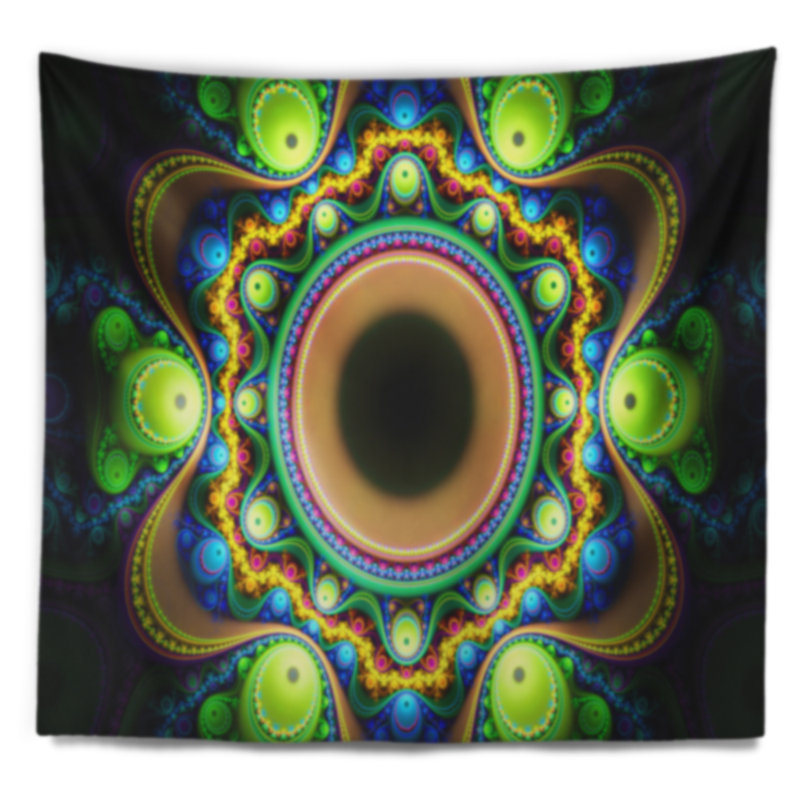 Motif fractal vert abstrait avec cercles tapisserie, H 32 po x l 39 po