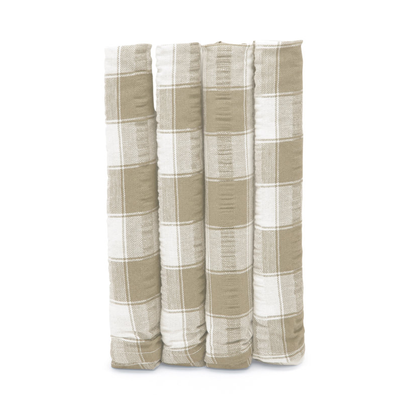 Drumnasole Printed Gingham Check Seersucker Table Cloth Range, Natural, 43cm Rectangle