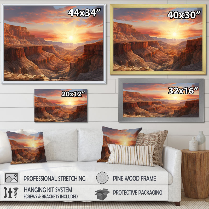 " Canyon Desert Sunset ", Wrapped Canvas, 34" H x 44" W